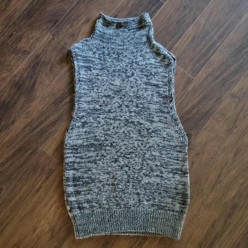 Poles Alpaca Silk Long Cable Knit Mock High Neck Tunic Sweater Vest Large - Picture 9 of 13